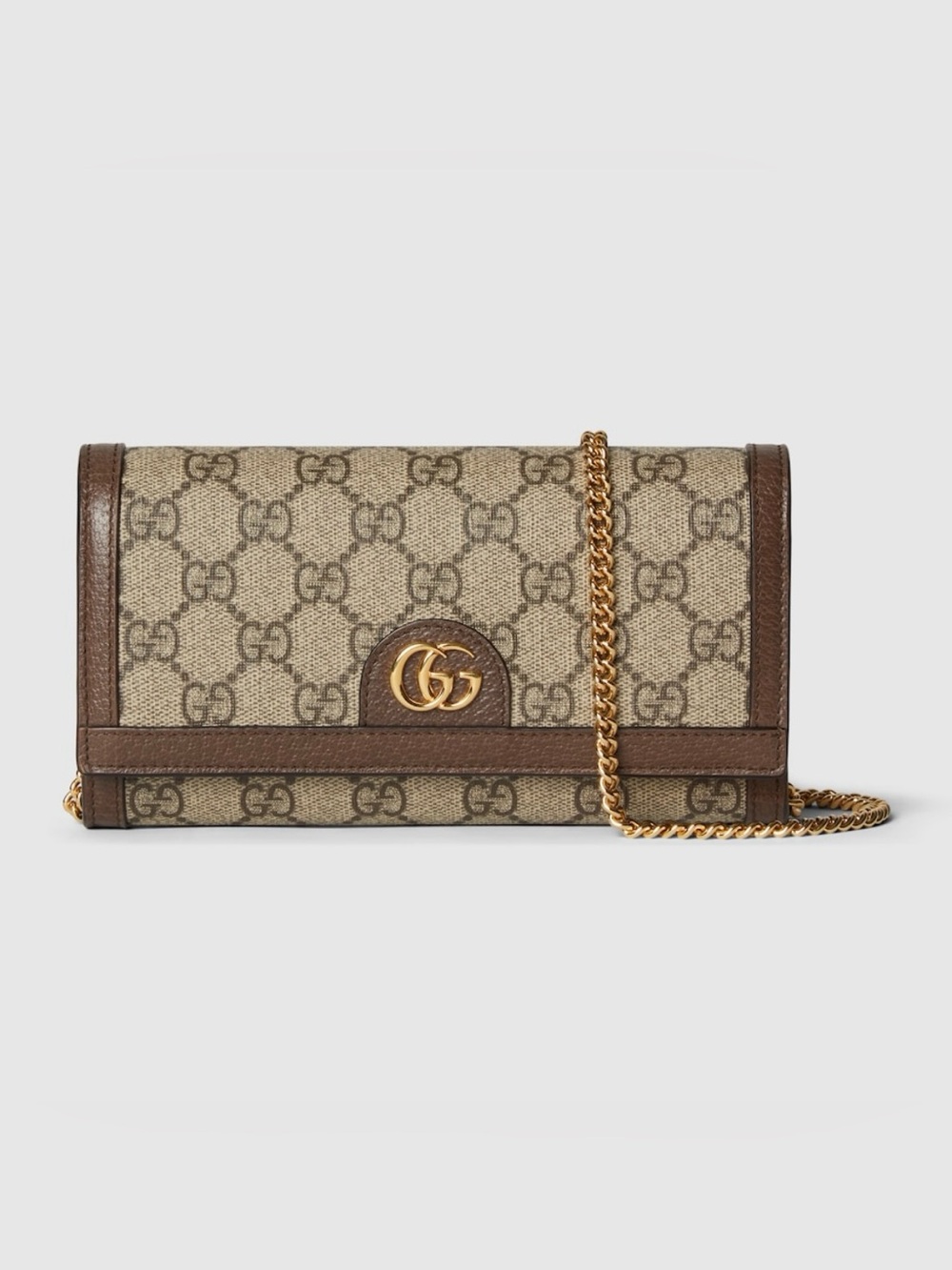 NEW Gucci GG Supreme Chain Shoulder Wallet with Gold Hardware